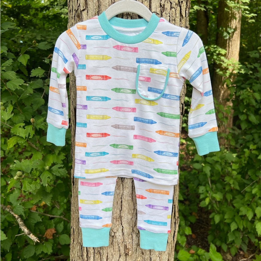 NWOT Kids Crayon Print Pajama Set